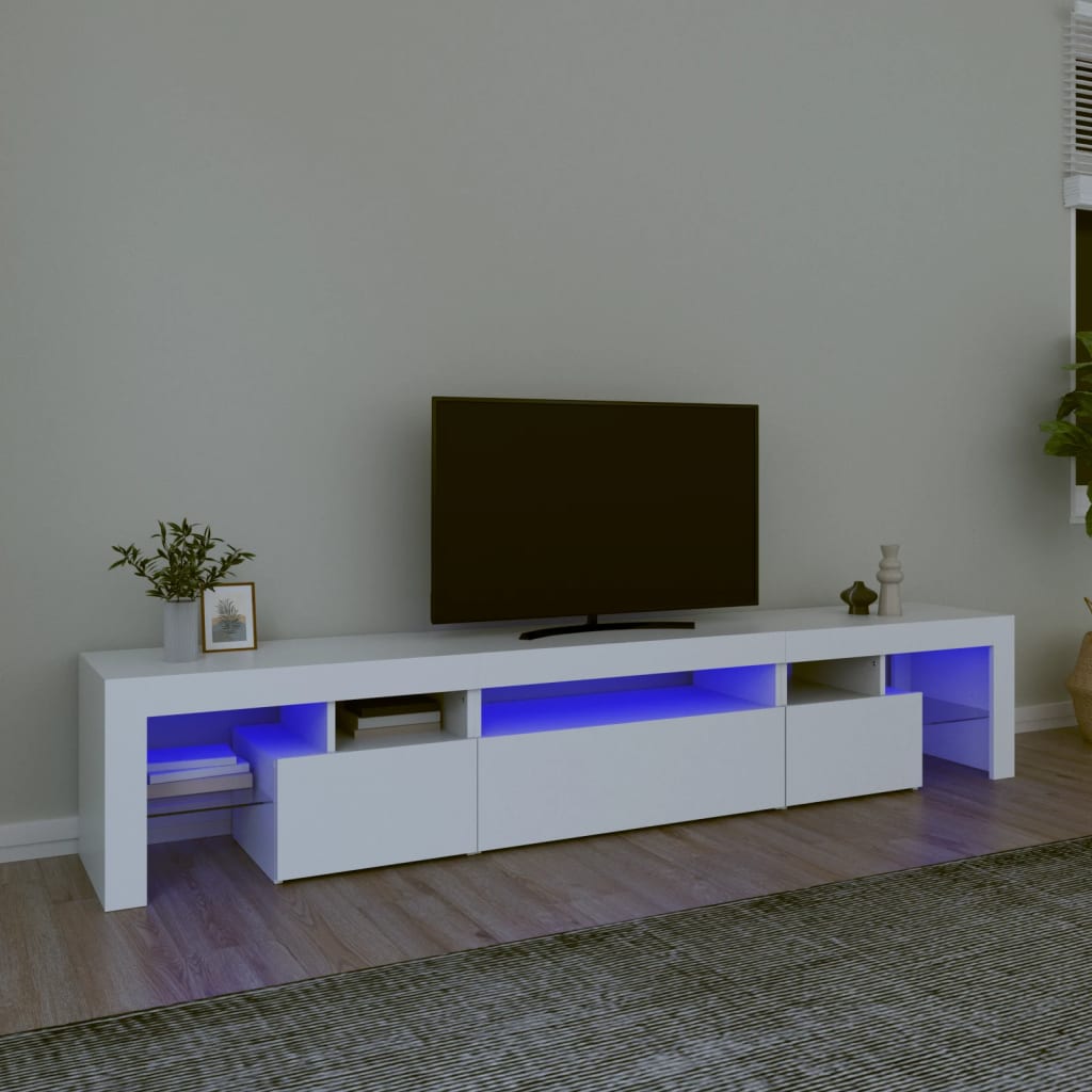 Tv-Benk Med Led-Lys Hvit 215X36,5X40 Cm