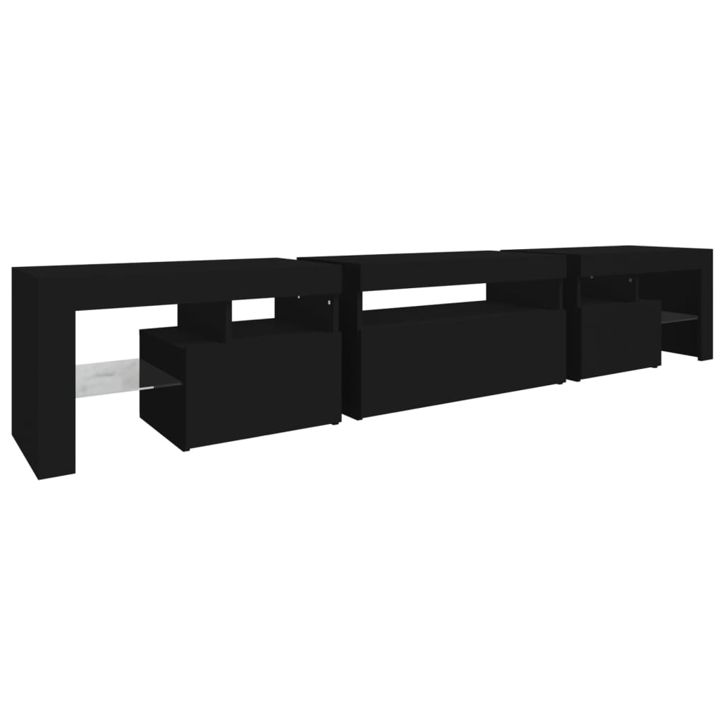 Tv-Benk Med Led-Lys Svart 215X36,5X40 Cm