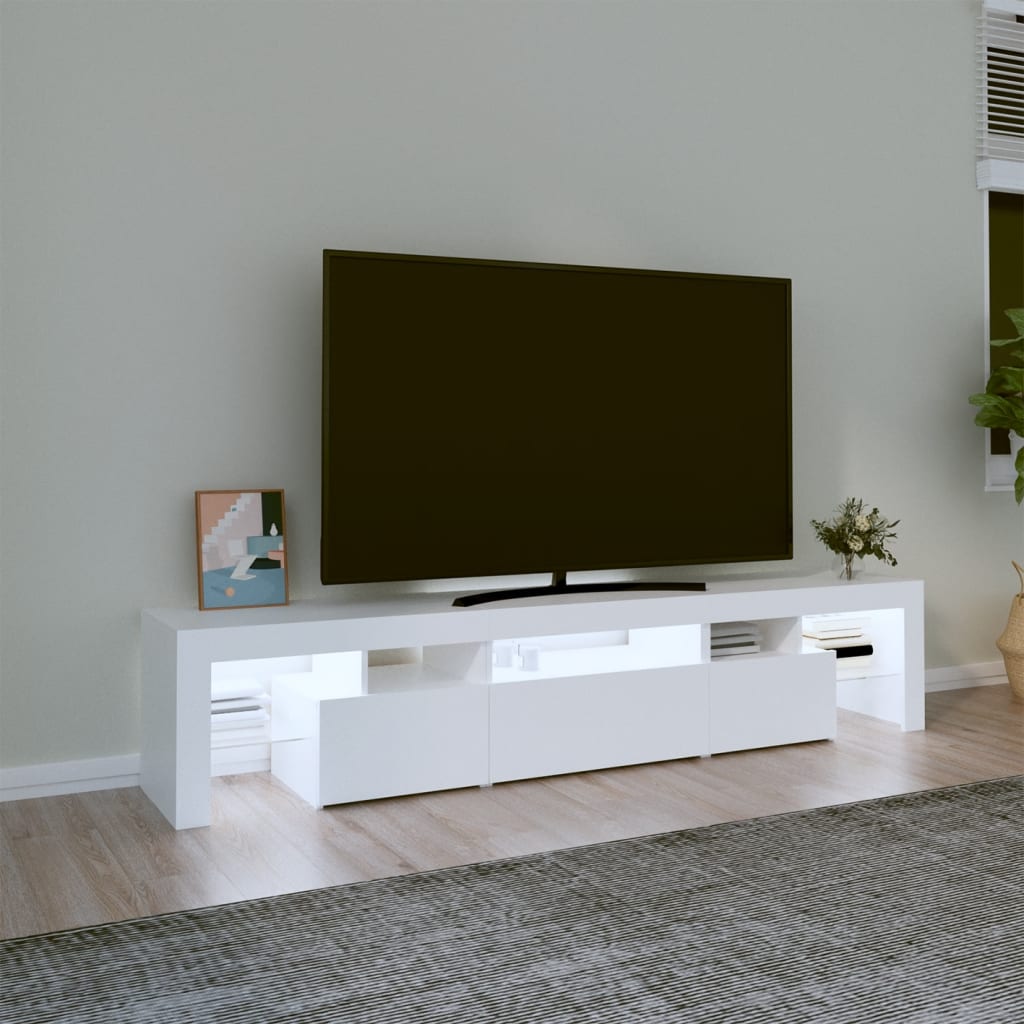 Tv-Benk Med Led-Lys Hvit 200X36,5X40 Cm