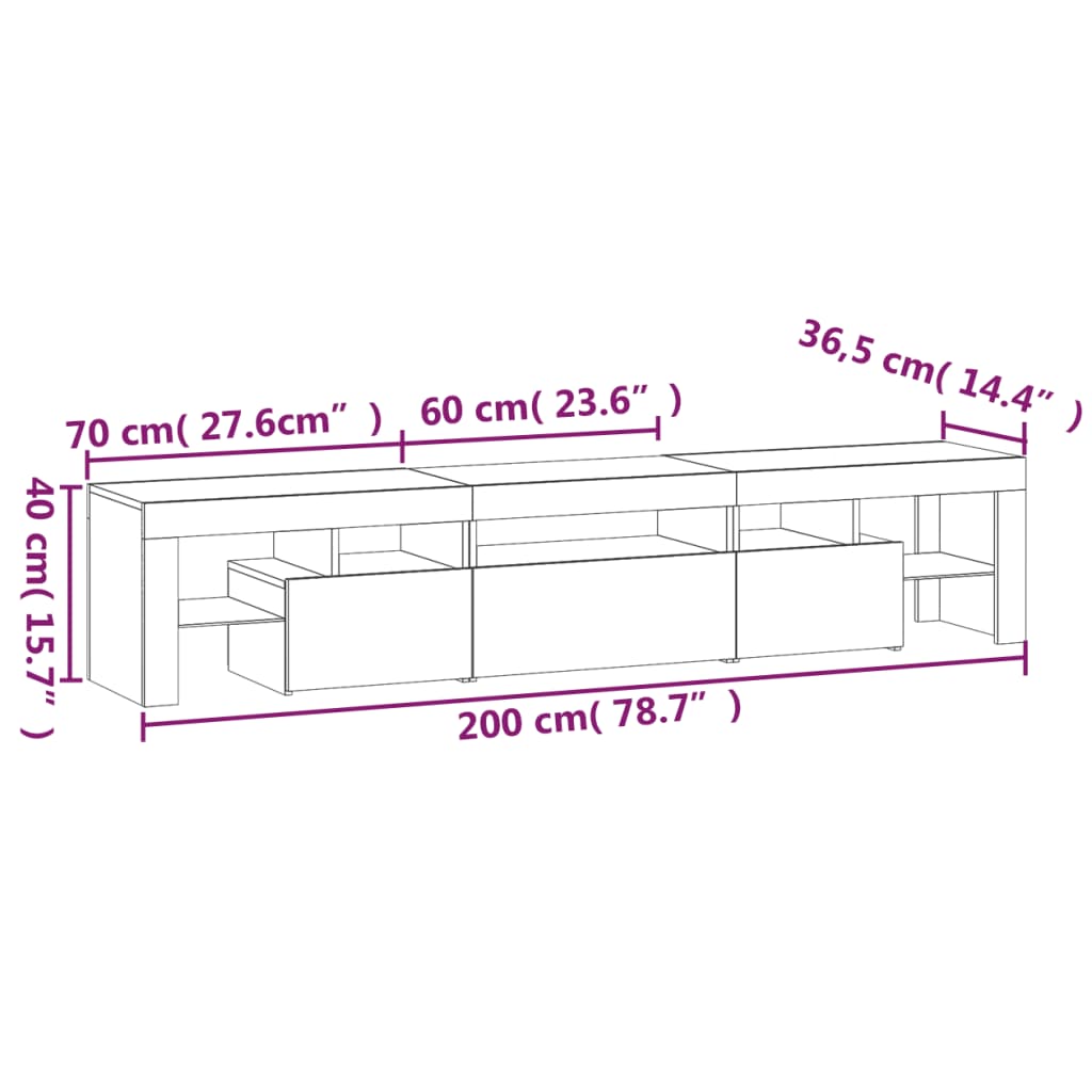 Tv-Benk Med Led-Lys Hvit 200X36,5X40 Cm