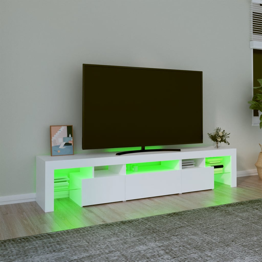 Tv-Benk Med Led-Lys Hvit 200X36,5X40 Cm
