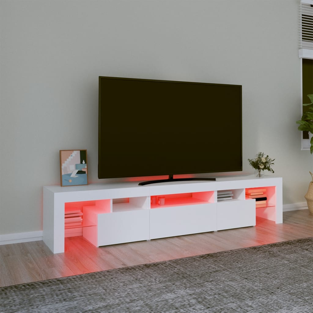 Tv-Benk Med Led-Lys Hvit 200X36,5X40 Cm