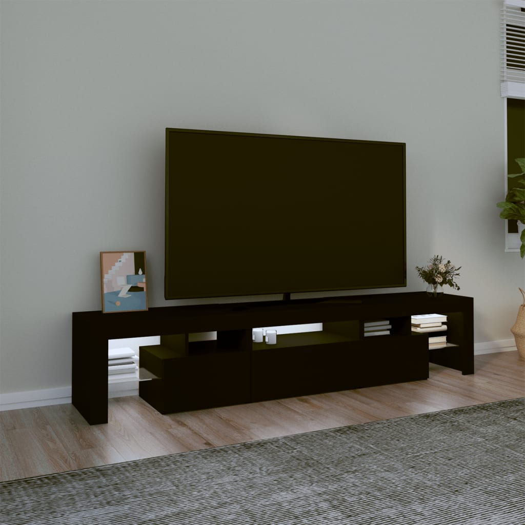 Tv-Benk Med Led-Lys Svart 200 X 36,5 X 40 Cm