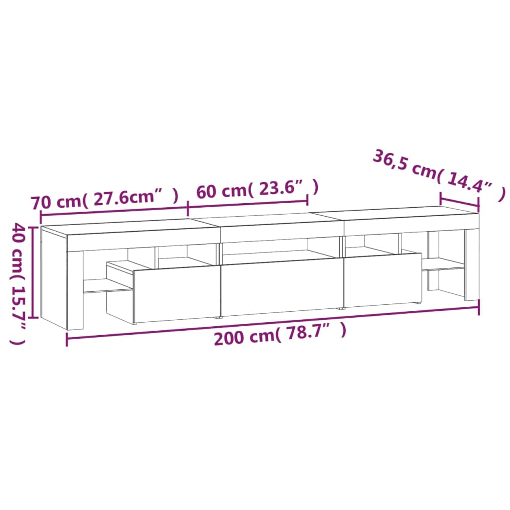 Tv-Benk Med Led-Lys Svart 200 X 36,5 X 40 Cm