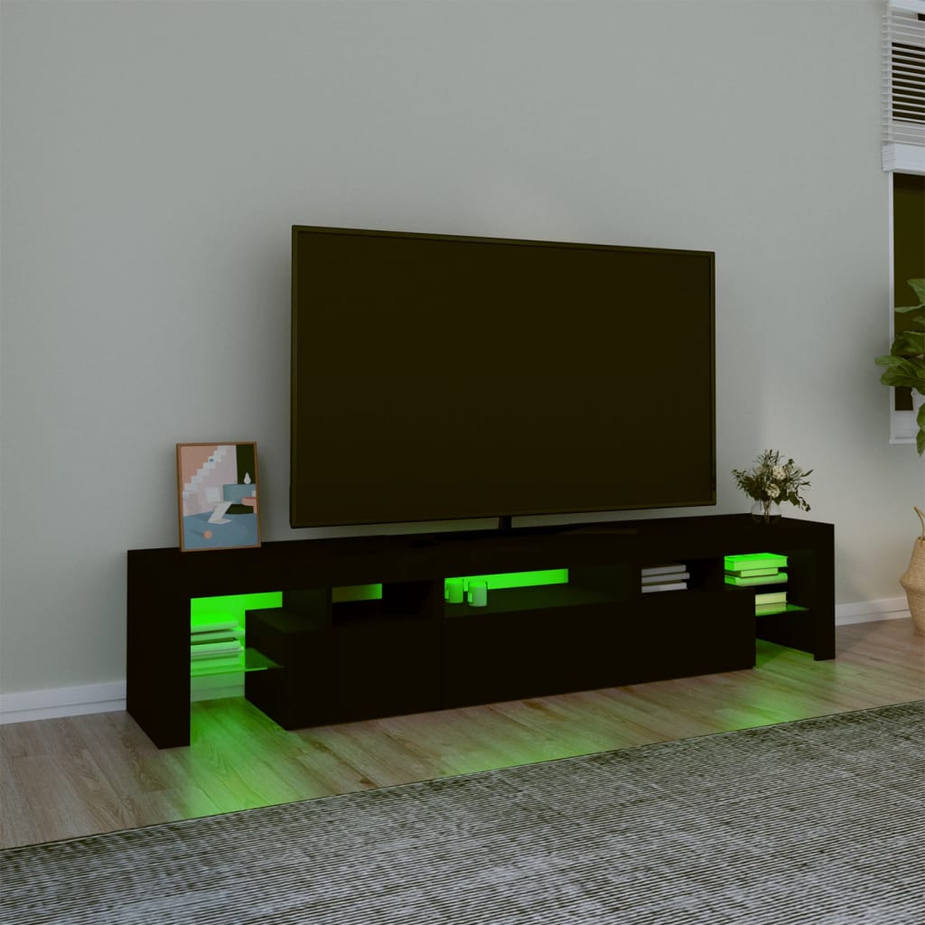 Tv-Benk Med Led-Lys Svart 200 X 36,5 X 40 Cm