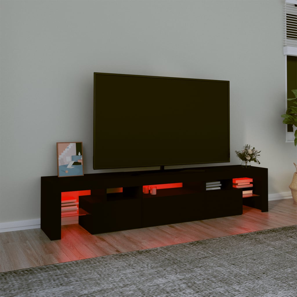 Tv-Benk Med Led-Lys Svart 200 X 36,5 X 40 Cm