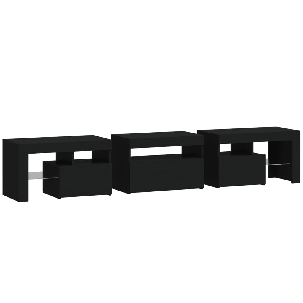 Tv-Benk Med Led-Lys Svart 200 X 36,5 X 40 Cm