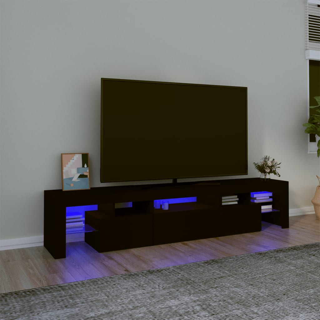 Tv-Benk Med Led-Lys Svart 200 X 36,5 X 40 Cm