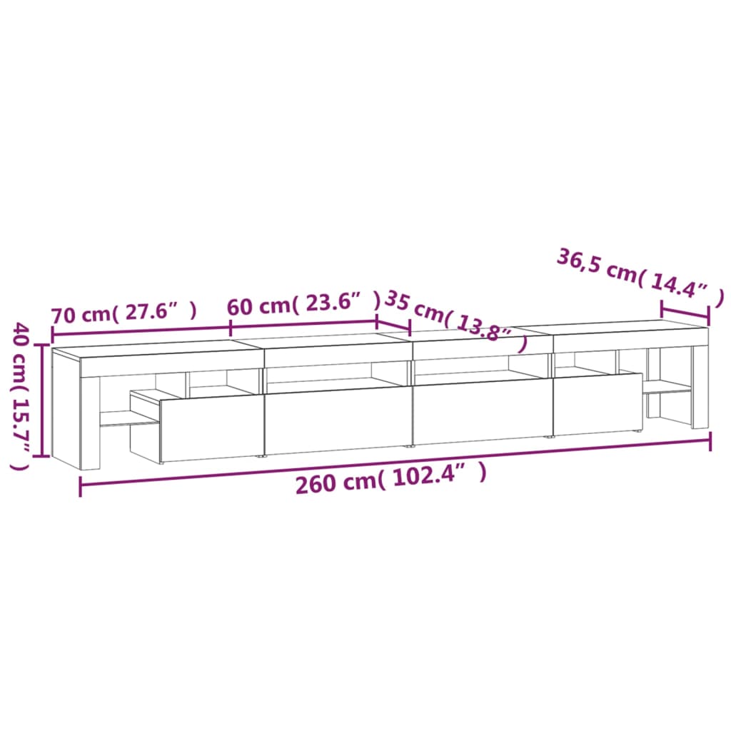 Tv-Benk Med Led-Lys Hvit 260X36,5X40 Cm