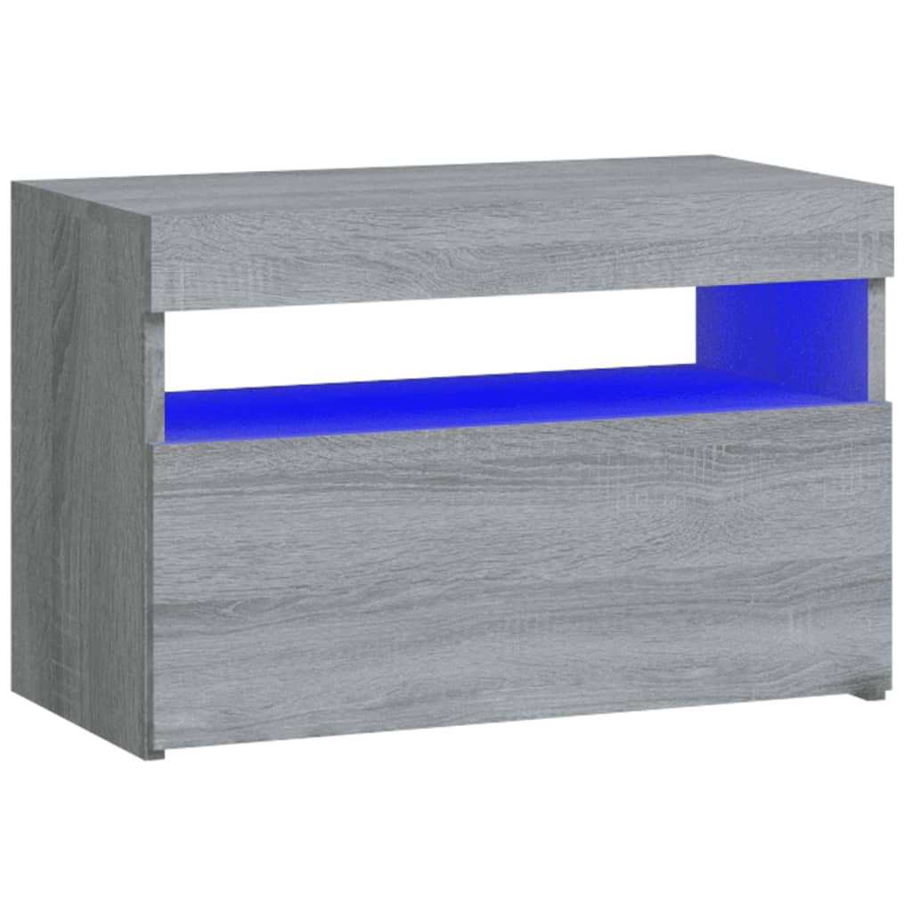 Nattbord Med Led Grå Sonoma 60X35X40 Cm