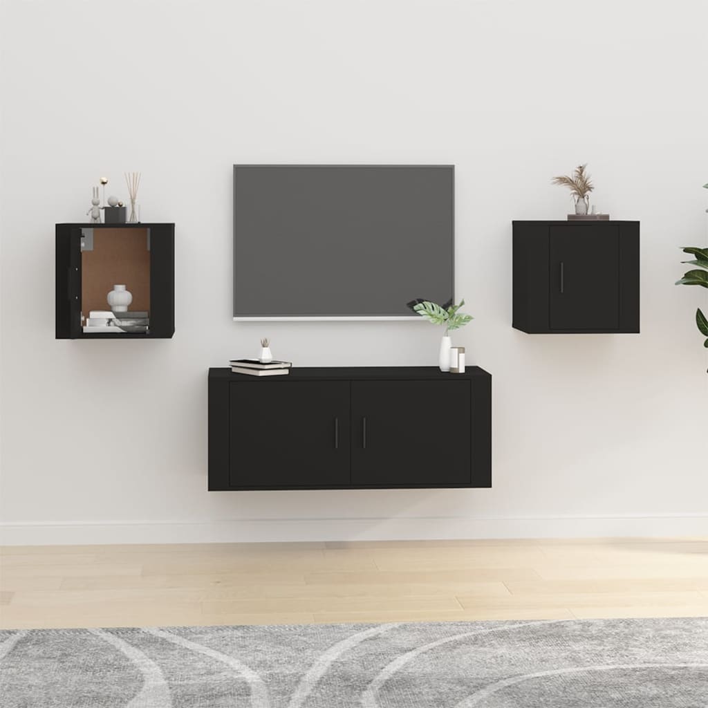 Vegghengte Tv-Benker 2 Stk Svart 40X34,5X40 Cm