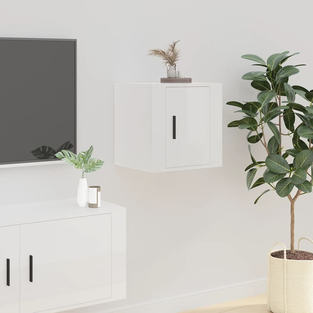 Vegghengt Tv-Benk Høyglans Hvit 40X34,5X40 Cm
