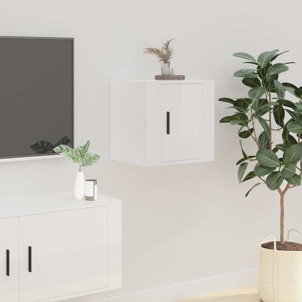 Vegghengte Tv-Benker 2 Stk Høyglans Hvit 40X34,5X40 Cm