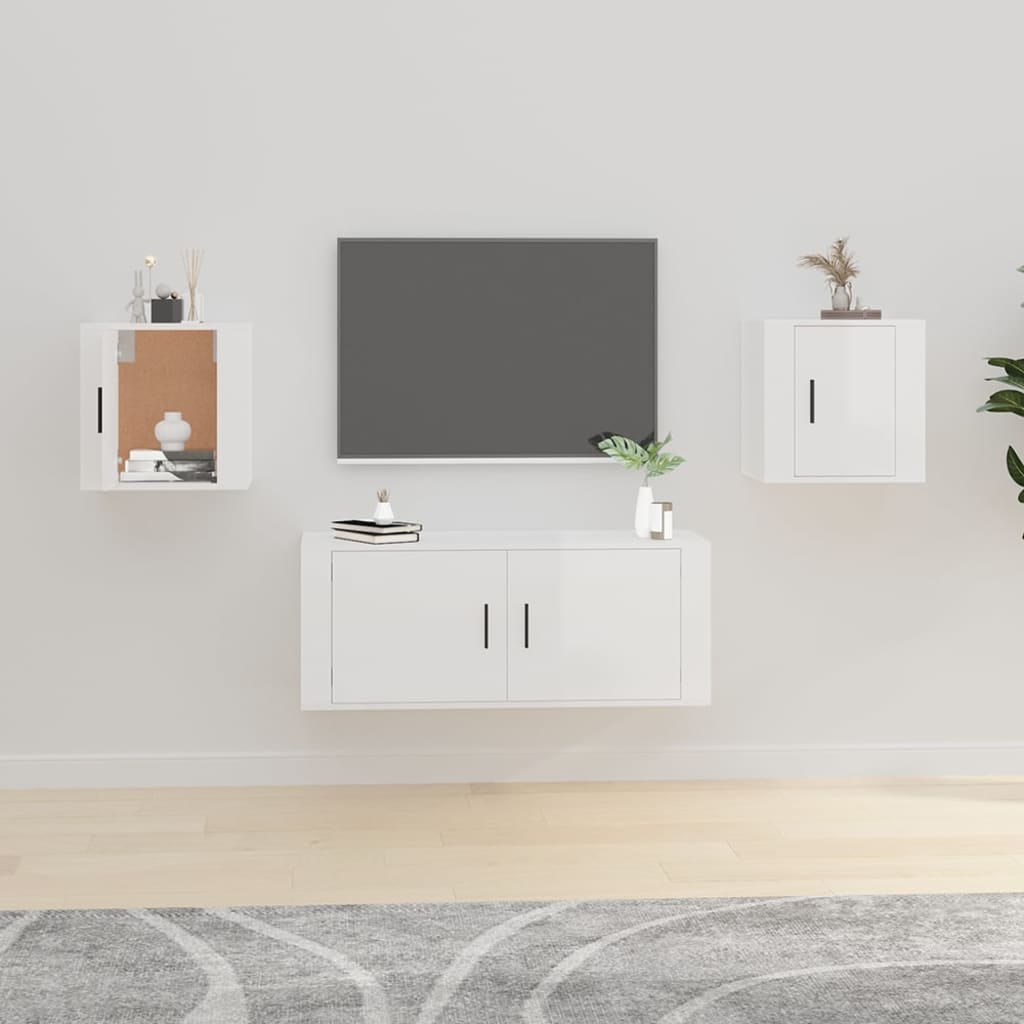 Vegghengte Tv-Benker 2 Stk Høyglans Hvit 40X34,5X40 Cm