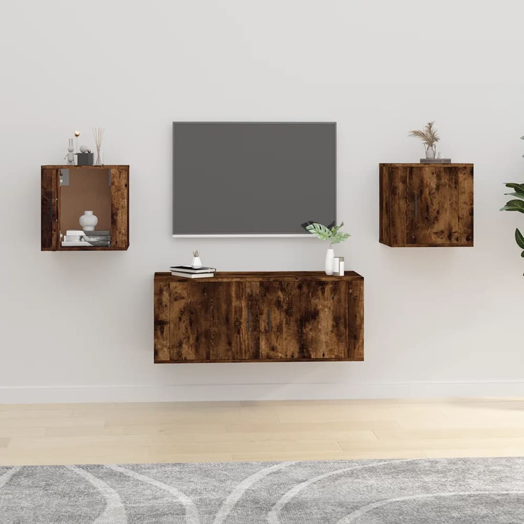 Vegghengte Tv-Benker 2 Stk Røkt Eik 40X34,5X40 Cm