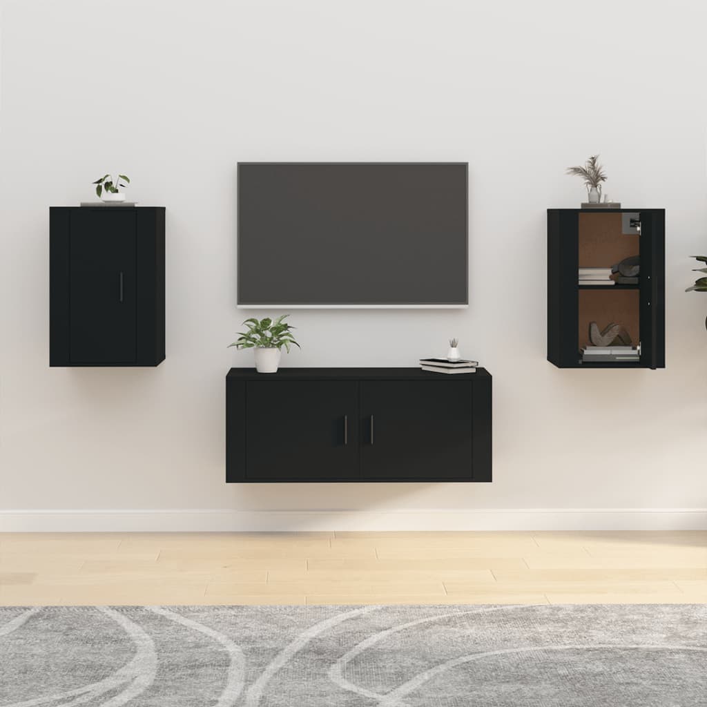 Vegghengte Tv-Benker 2 Stk Svart 40X34,5X60 Cm