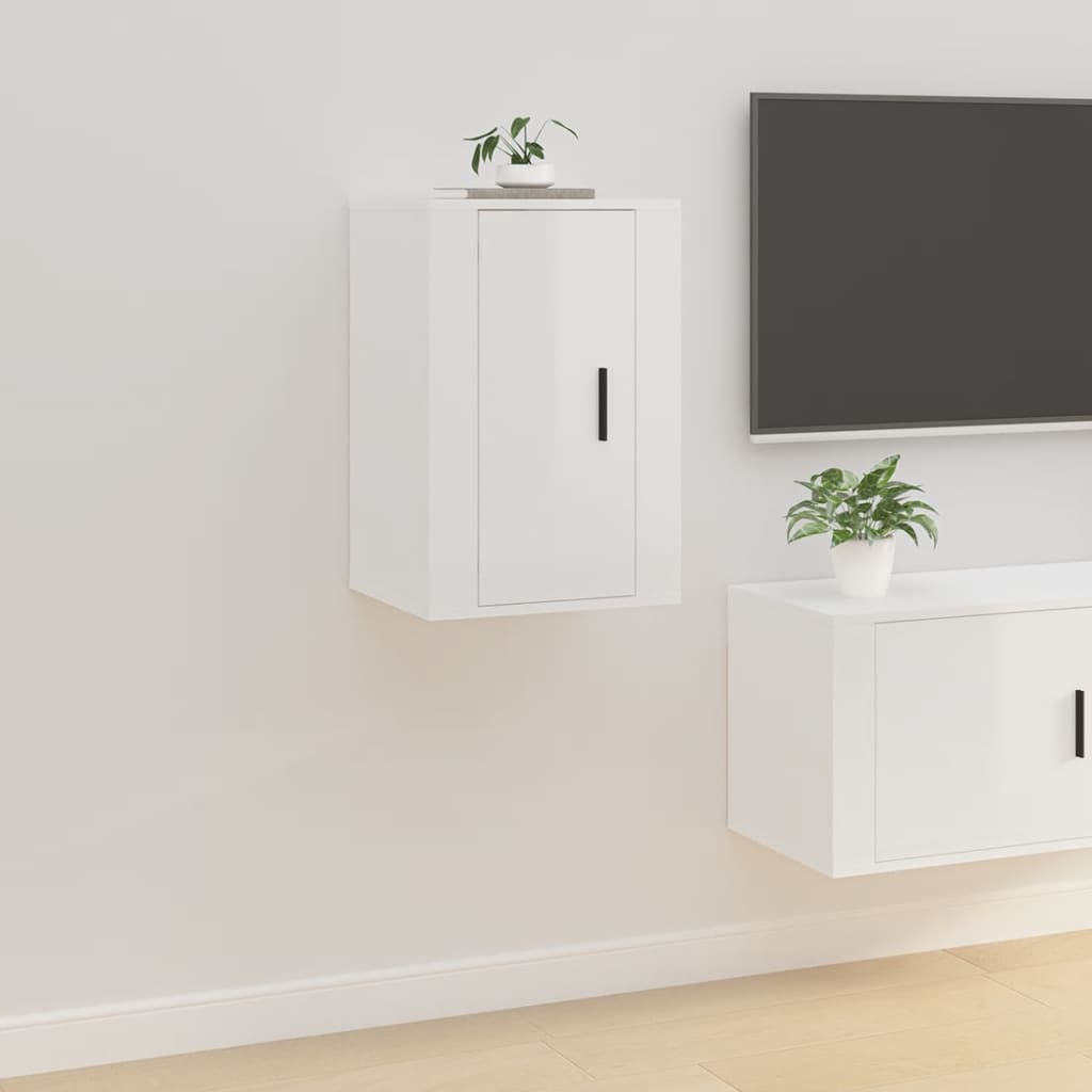 Vegghengt Tv-Benk Høyglans Hvit 40X34,5X60 Cm