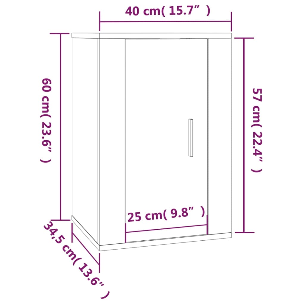 Vegghengte Tv-Benker 2 Stk Høyglans Hvit 40X34,5X60 Cm