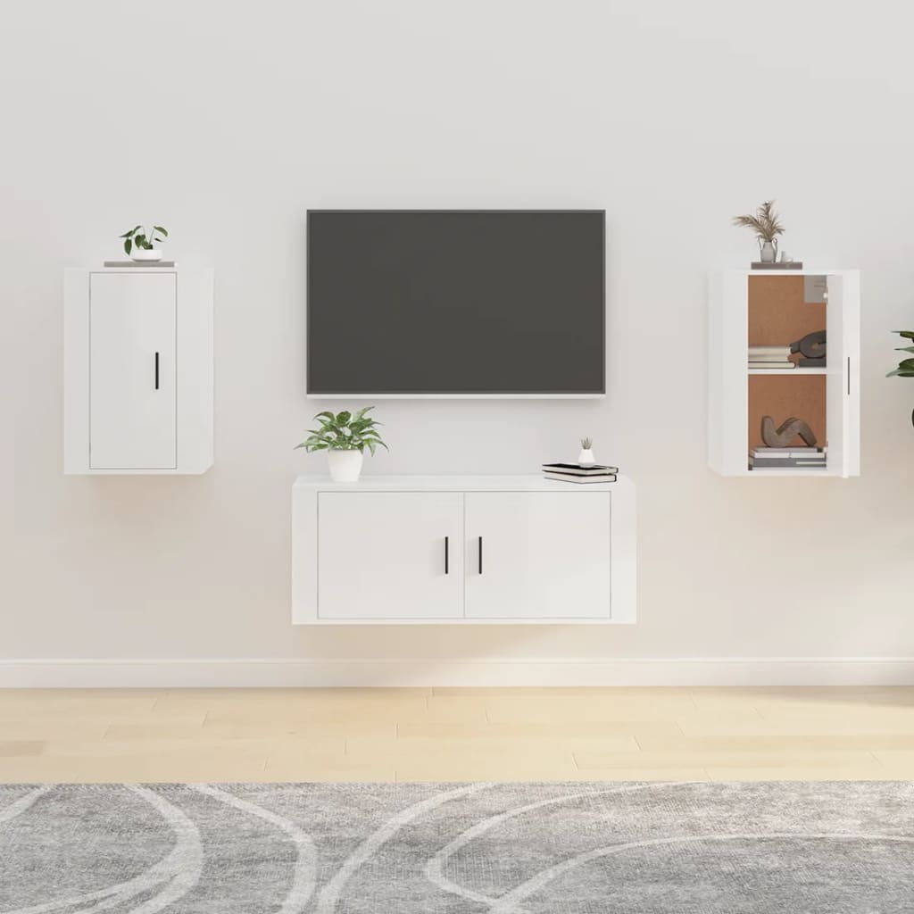 Vegghengte Tv-Benker 2 Stk Høyglans Hvit 40X34,5X60 Cm