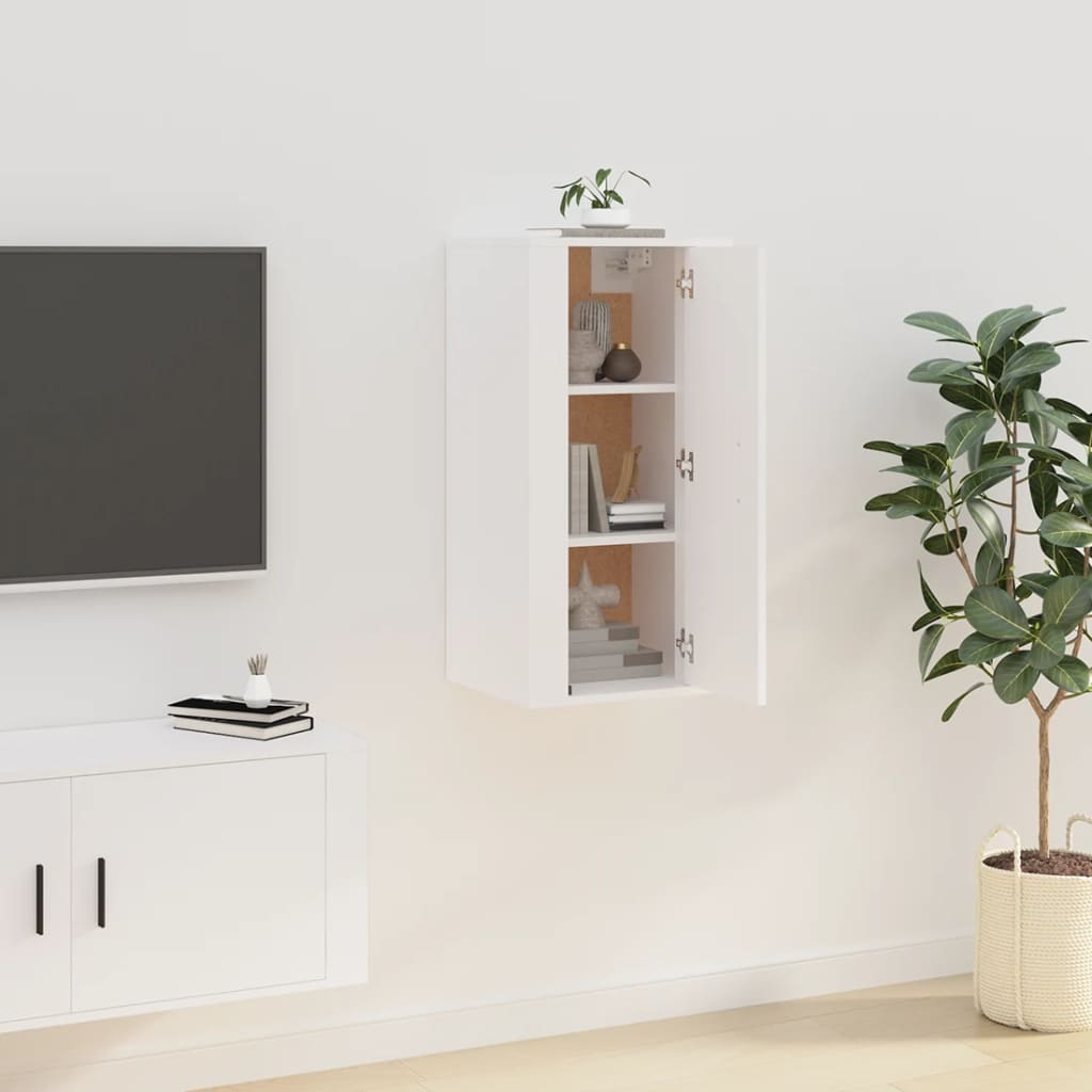 Vegghengt Tv-Benk Hvit 40X34,5X80 Cm