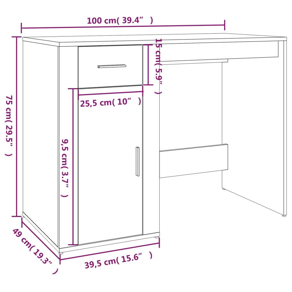 Skrivebord Hvit 100X49X75 Cm Konstruert Tre