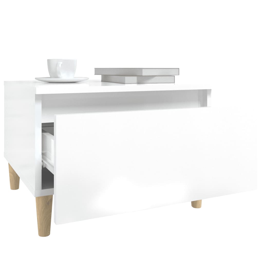 Sidebord Høyglans Hvit 50X46X35 Cm Konstruert Tre