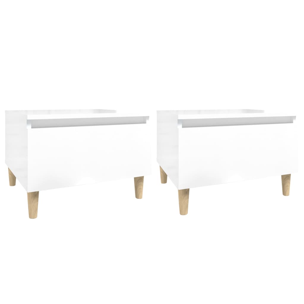 Sidebord 2 Stk Høyglans Hvit 50X46X35 Cm Konstruert Tre