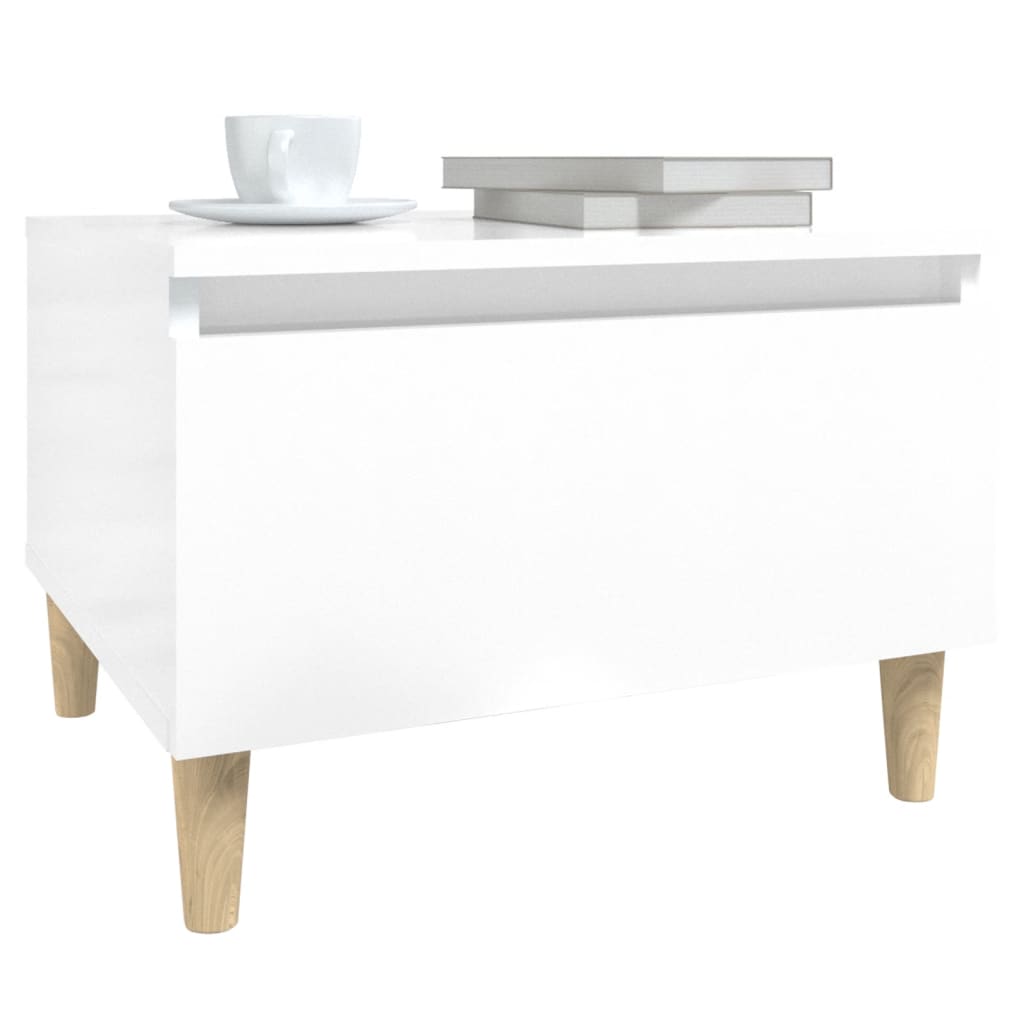 Sidebord 2 Stk Høyglans Hvit 50X46X35 Cm Konstruert Tre