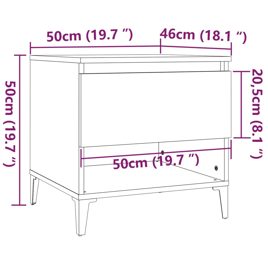 Sidebord 2 Stk Hvit 50X46X50 Cm Konstruert Tre