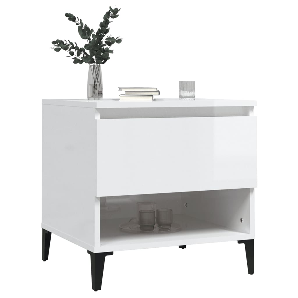 Sidebord Høyglans Hvit 50X46X50 Cm Konstruert Tre