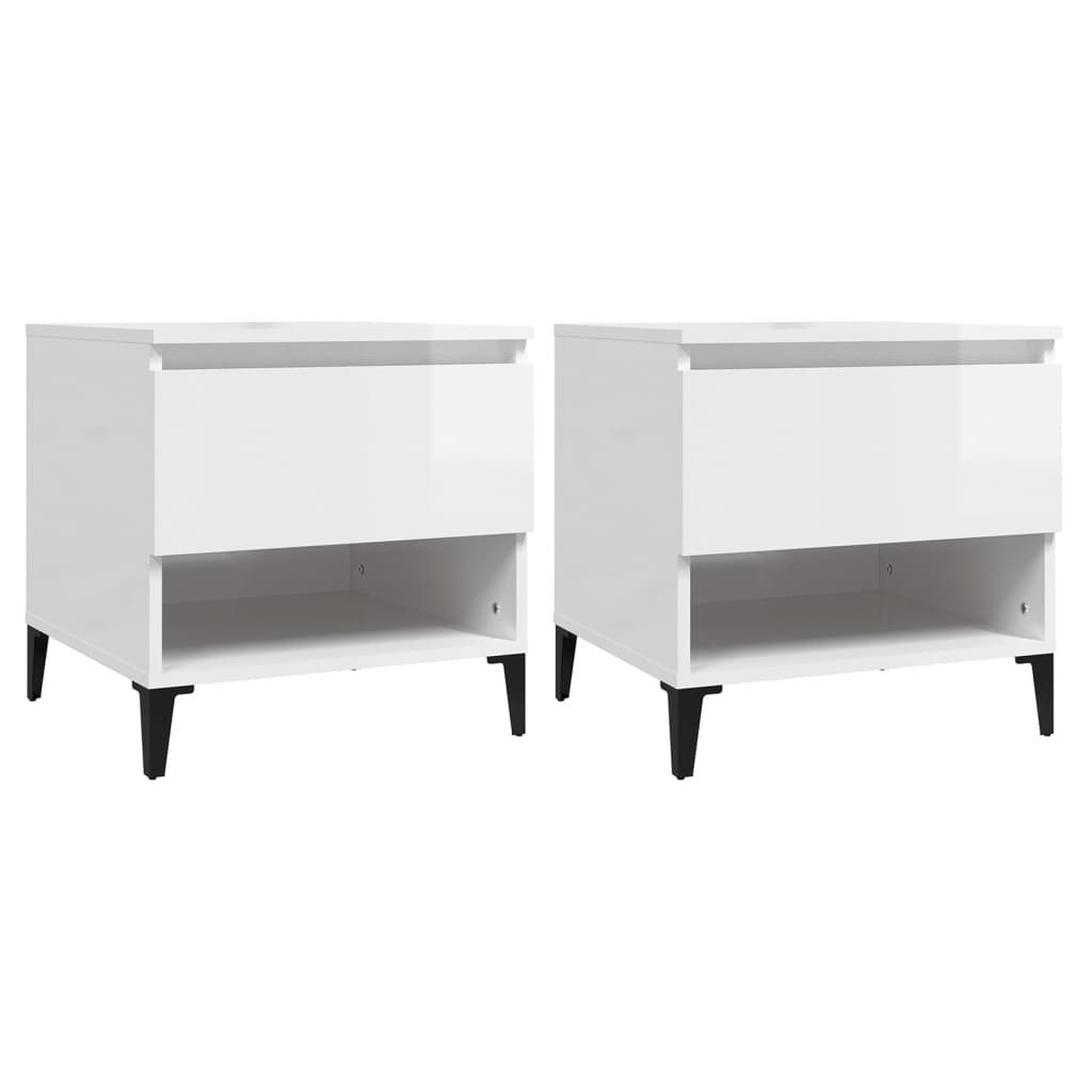 Sidebord 2 Stk Høyglans Hvit 50X46X50 Cm Konstruert Tre