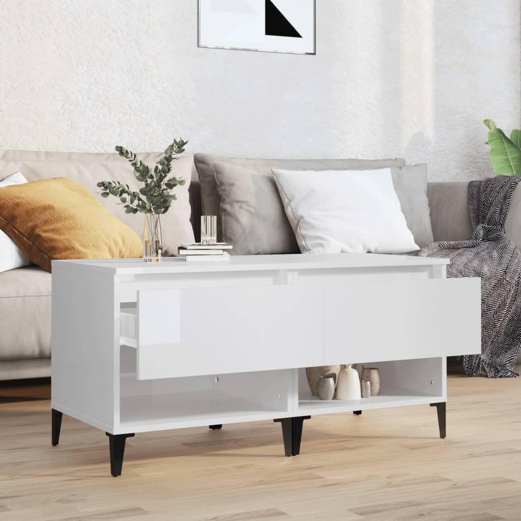 Sidebord 2 Stk Høyglans Hvit 50X46X50 Cm Konstruert Tre