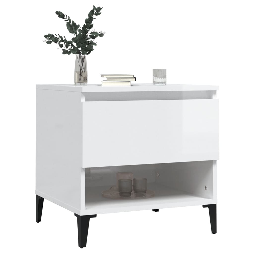 Sidebord 2 Stk Høyglans Hvit 50X46X50 Cm Konstruert Tre