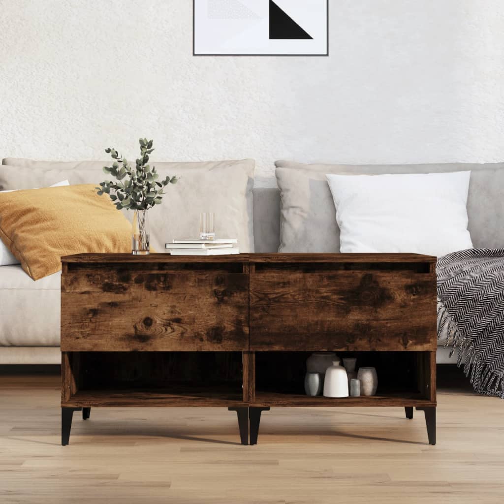 Sidebord 2 Stk Røkt Eik 50X46X50 Cm Konstruert Tre