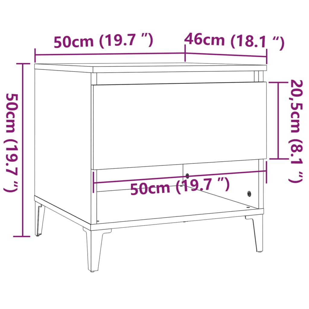 Sidebord Brun Eik 50X46X50 Cm Konstruert Tre