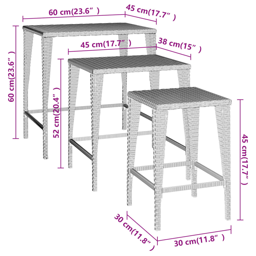 Stablebord 3 Stk Brun Polyrotting