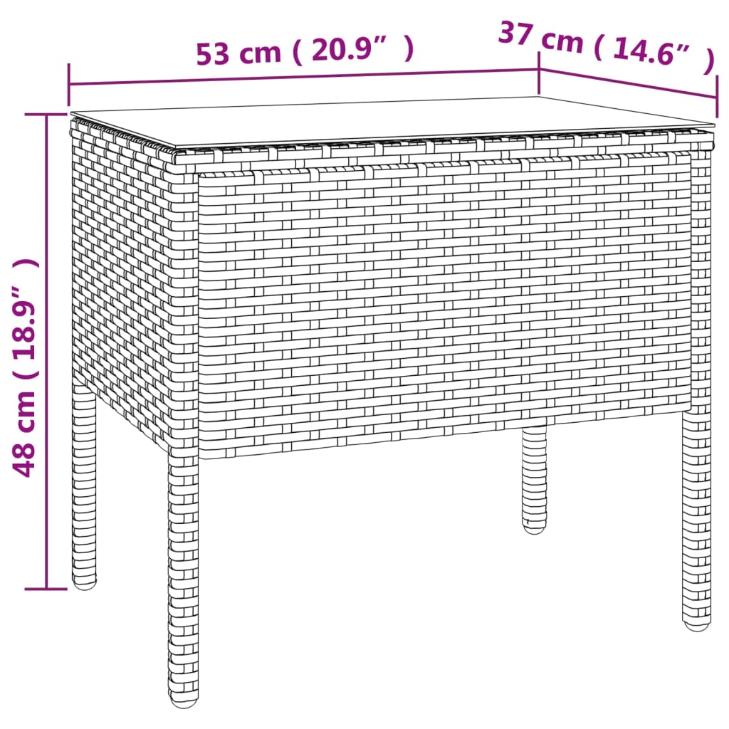 Sidebord Brun 53X37X48 Cm Polyrotting Og Herdet Glass