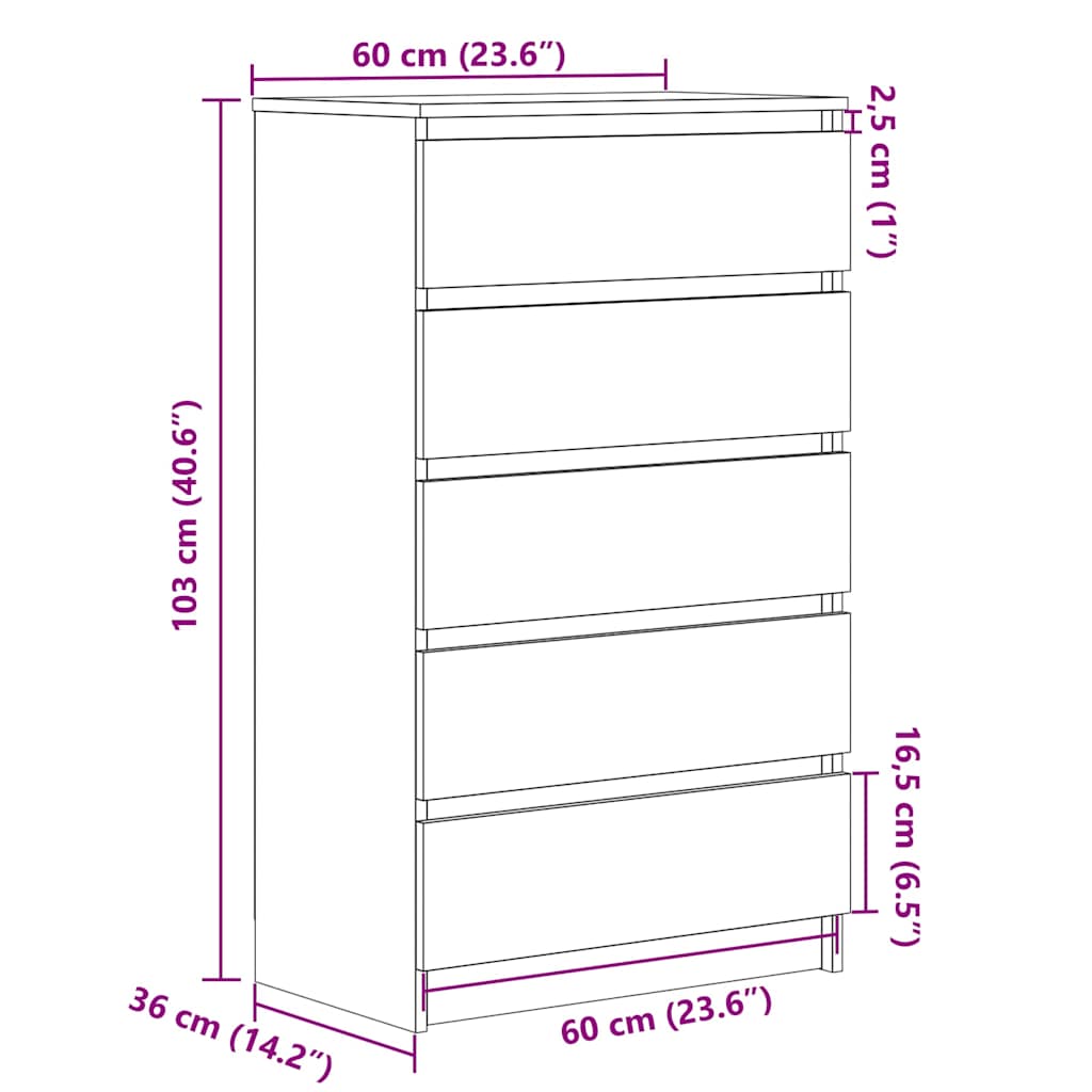 Kommode Sonoma Eik 60X36X103 Cm Konstruert Tre