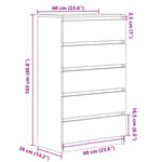 Kommode Sonoma Eik 60X36X103 Cm Konstruert Tre