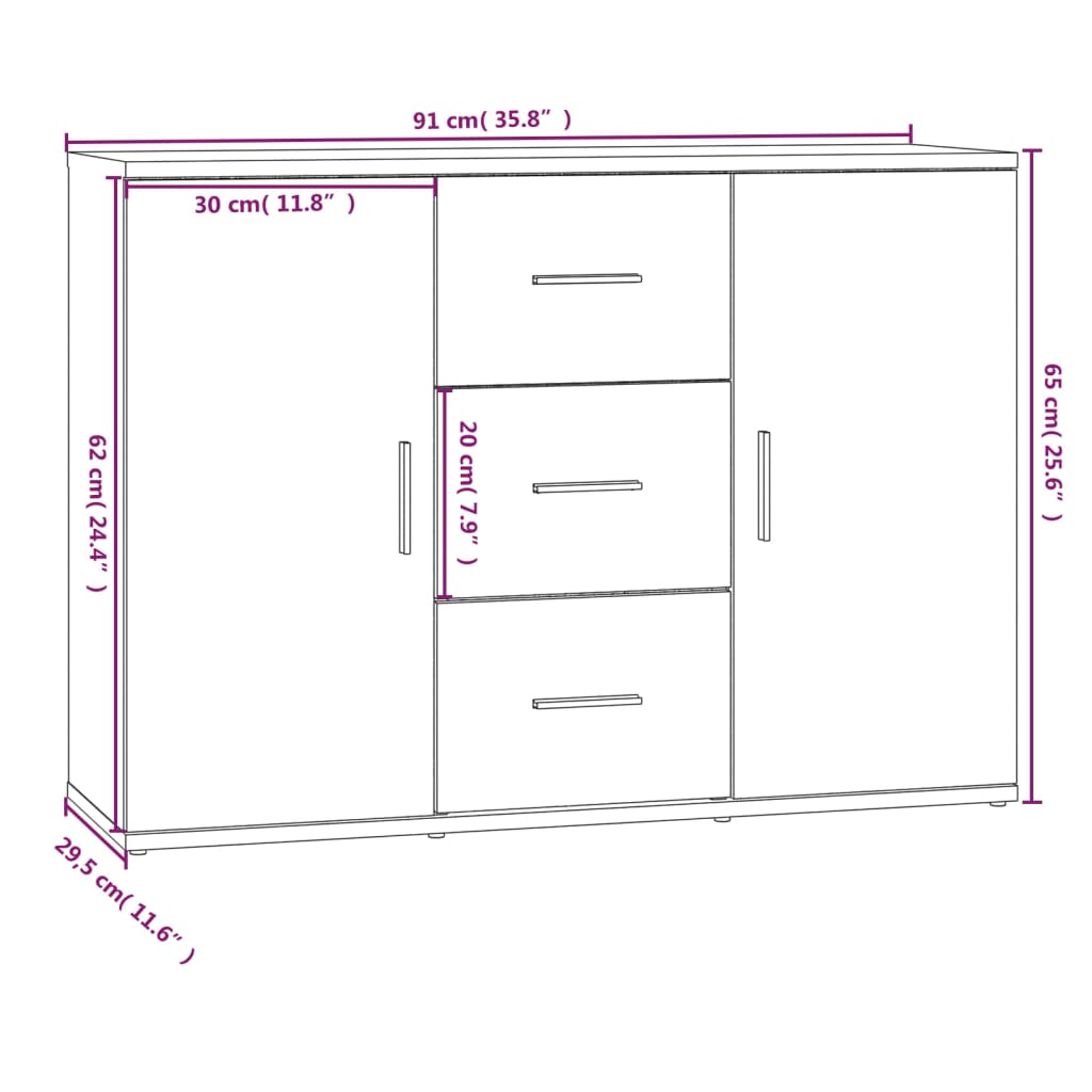 Skjenk Svart 91X29,5X65 Cm Konstruert Tre