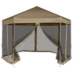 Popup Telt Med Sidevegger Sekskantet 3,6X3,1 M Gråbrun 220G/M²