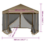 Popup Telt Med Sidevegger Sekskantet 3,6X3,1 M Gråbrun 220G/M²