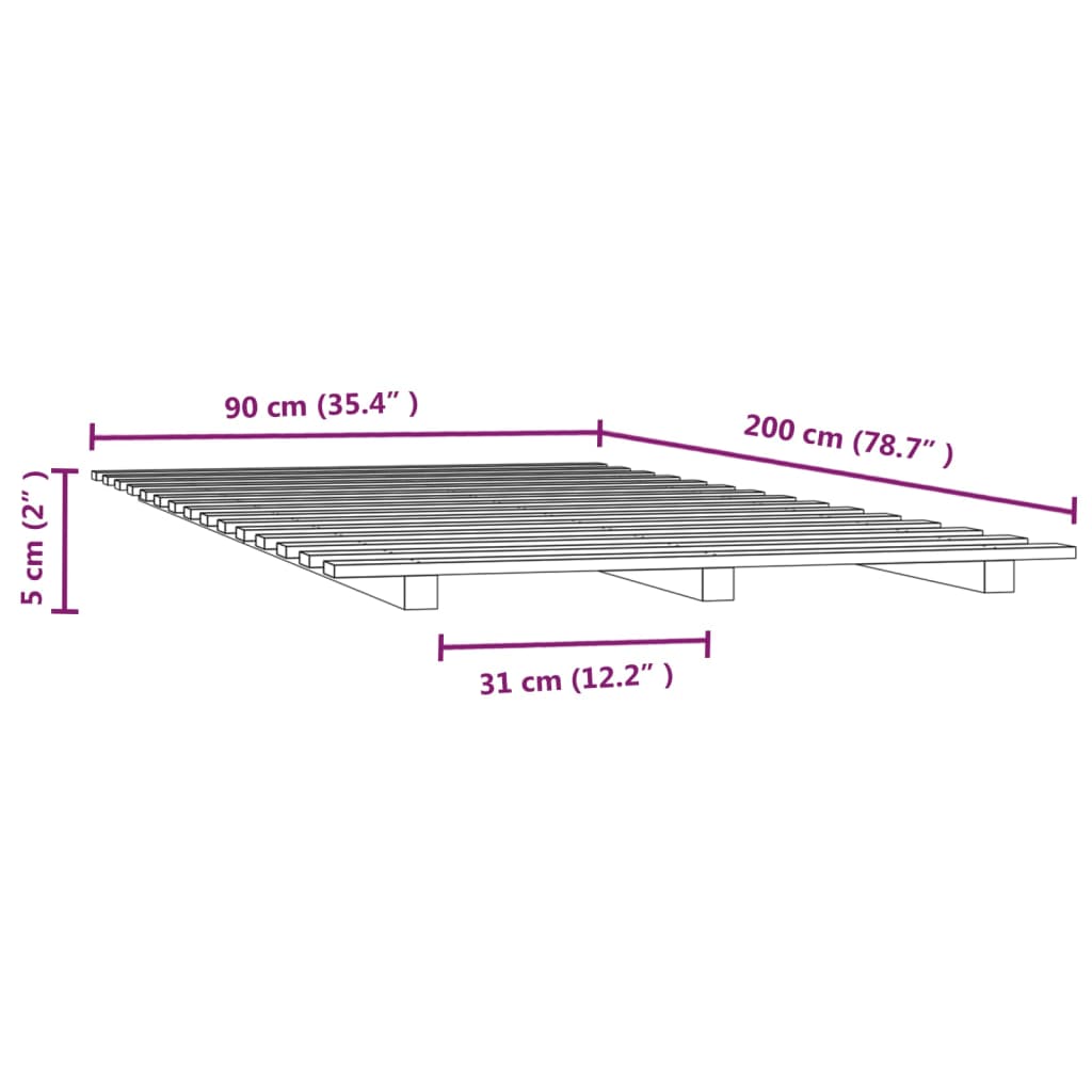 Sengeramme Hvit 90X200 Cm Heltre Furu