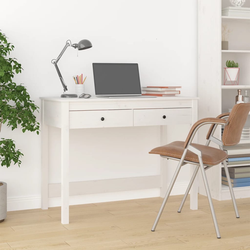 Skrivebord Med Skuffer Hvit 100X50X78 Cm Heltre Furu