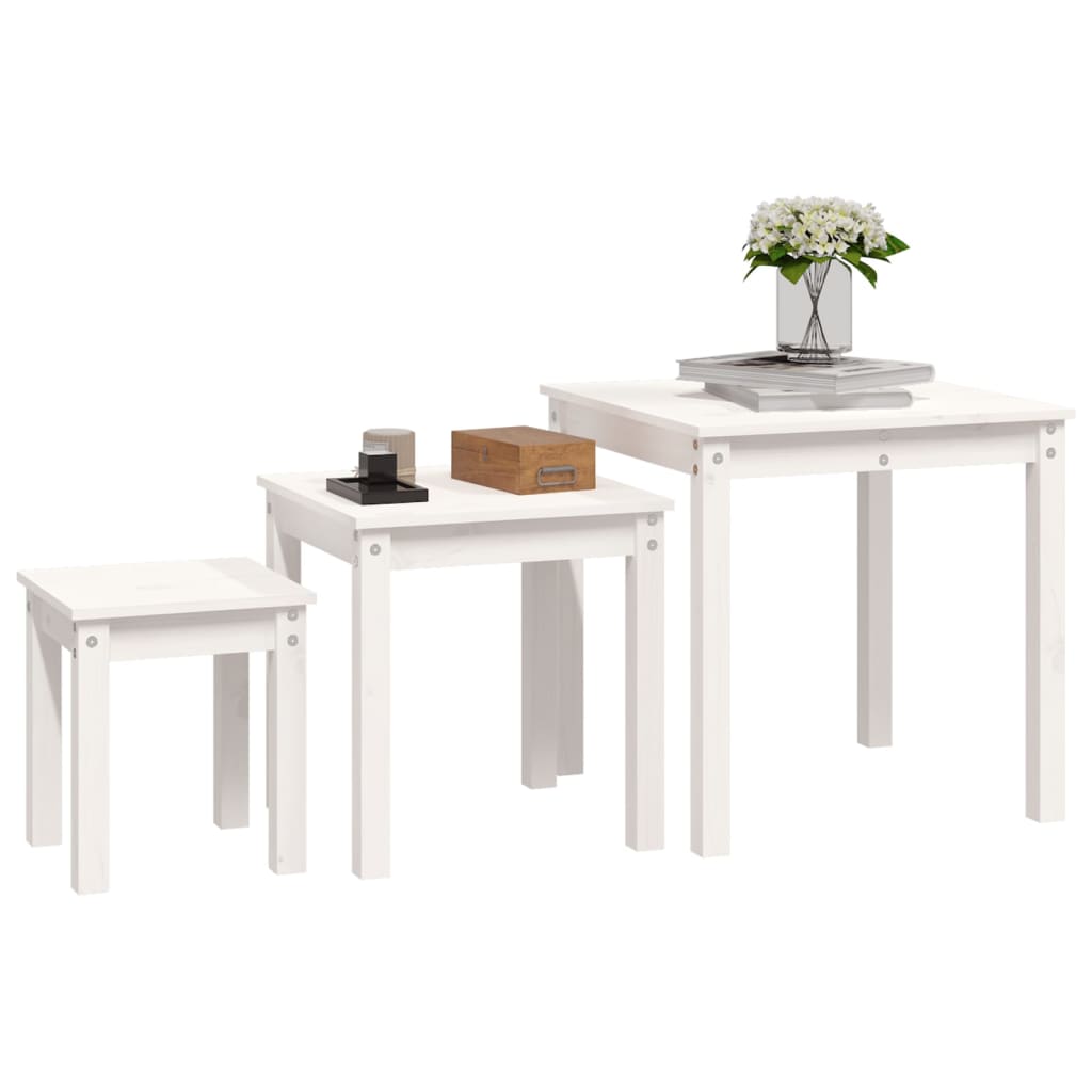 Stablebord 3 Stk Hvit Heltre Furu