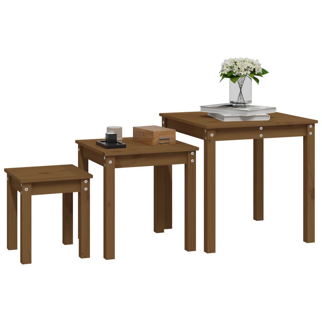 Stablebord 3 Stk Honningbrun Heltre Furu