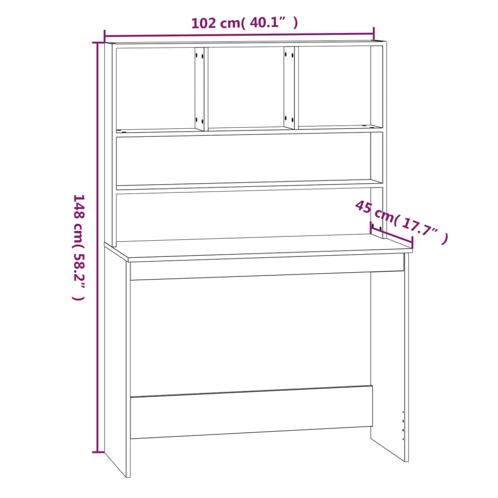 Skrivebord Med Hyller Hvit 102X45X148 Cm Konstruert Tre