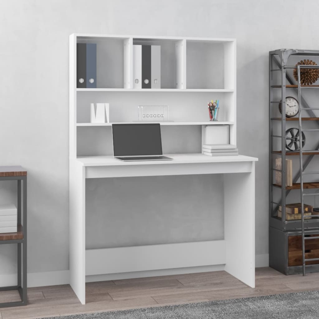 Skrivebord Med Hyller Hvit 102X45X148 Cm Konstruert Tre