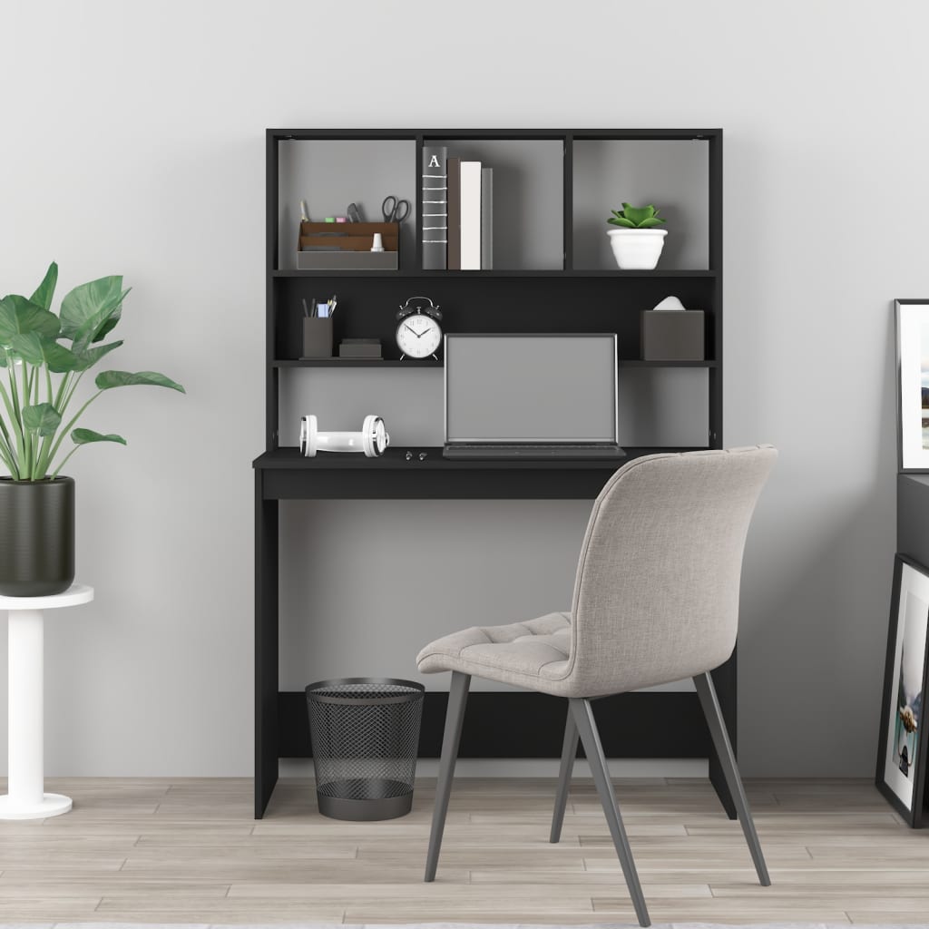 Skrivebord Med Hyller Svart 102X45X148 Cm Konstruert Tre