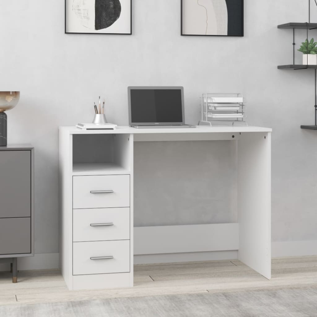 Skrivebord Høyglans Hvit 102X50X76 Cm Konstruert Tre